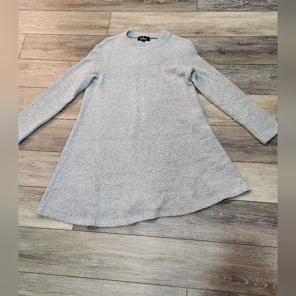 Lulus harmonious light grey angora wool mock neck long sleeve swing dress - Picture 9 of 10